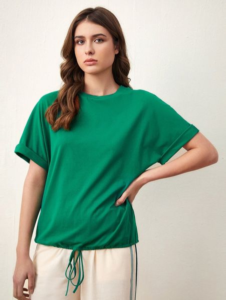 

jacquard patch detail batwing sleeve drawstring tee c8g6#, White