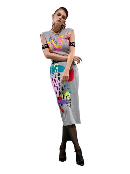 

x daydreams and ice creams letter & dalmatian print pencil skirt g6io#, Black