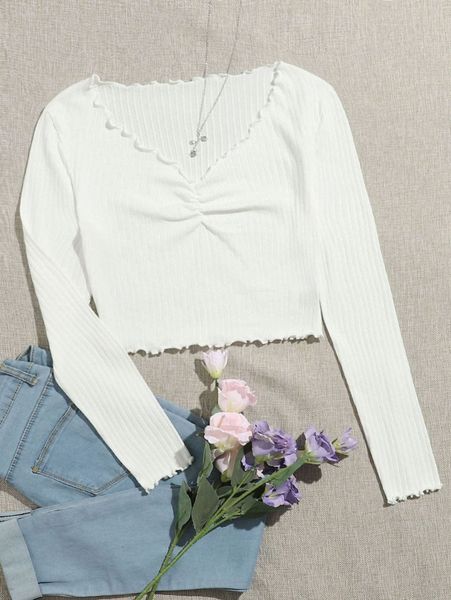 

lettuce trim ruched front y38g#, White