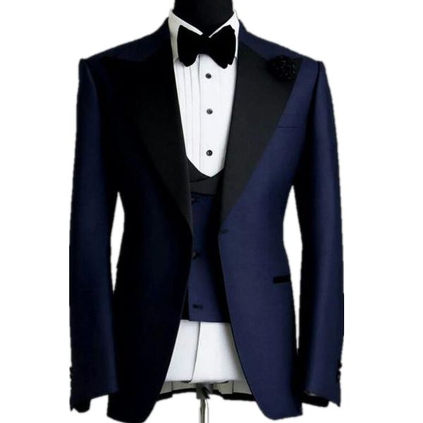 Azul marinho smoking noivo casamento ternos masculinos trajes de smoking de casamento de fumar pour hommes jaqueta calças gravata colete 019273p