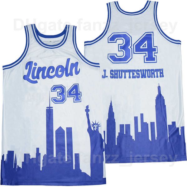 Basquete de filme Lincoln 34 Jesus Shuttlesworth Jerseys Man Uconn Connecticut Huskies Hip Hop Team cor branca respirável Hiphop de algodão puro para fãs esportivos deus/top