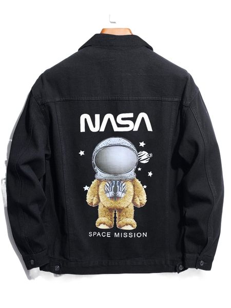 

men cartoon & letter graphic denim jacket without tee z6ed#, Black;brown