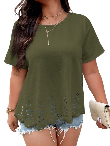 

plus laser cut out blouse n3ni#, Black