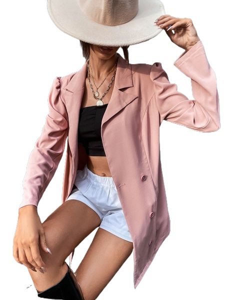 

puff sleeve double breasted blazer k5n9#, White