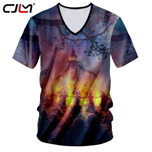 Uomo 3D stampato Punk Rock Halloween Abbigliamento uomo Orribile Fiamma Spaventapasseri L'elenco all'ingrosso Hip Hop T-shirt con scollo a V 220623