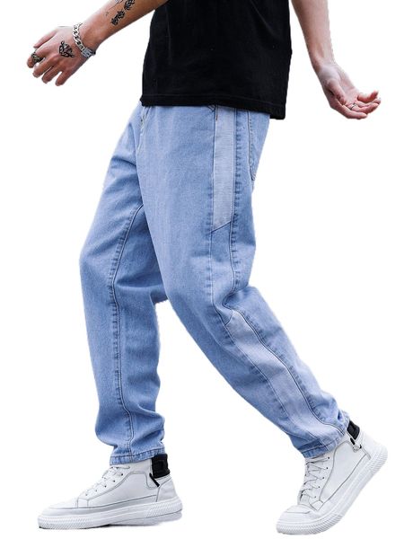 

men side striped slant pocket jeans e8y5#, Blue