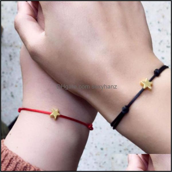 

charm bracelets jewelry heart five-pointed star bracelet for women men lucky wax rope friendship red string couple drop delivery 2021 ru8sb, Golden;silver