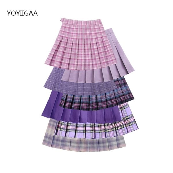 

purple women pleated skirts high waist woman plaid mini skirt preppy style casual female skirts sweet aline ladies short skirt 220701, Black
