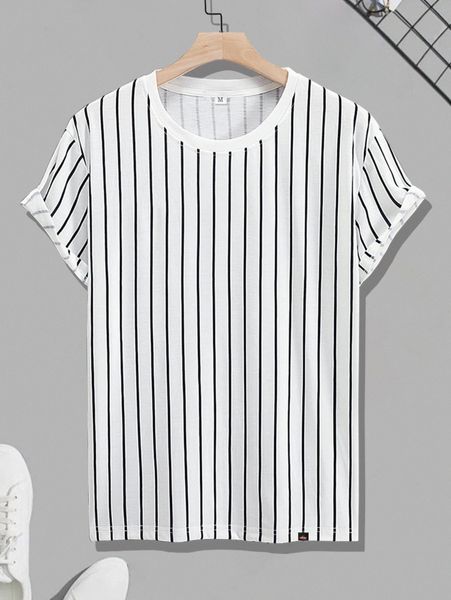 

men striped print patched detail tee i6zv#, White;black
