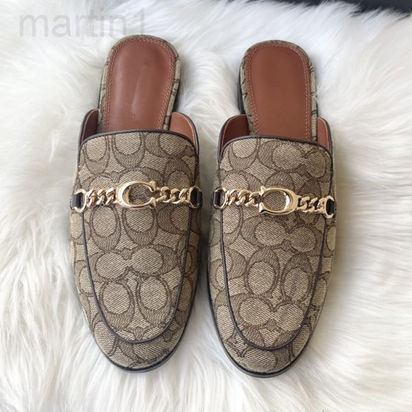 

slippers designer family c's new round head baotou horse rank buckle women's flat bottom semi trailer sandalsk71f sandals, Black