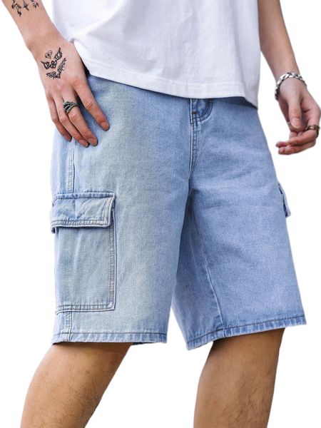 

men flap pocket denim shorts 91ku#, White;black