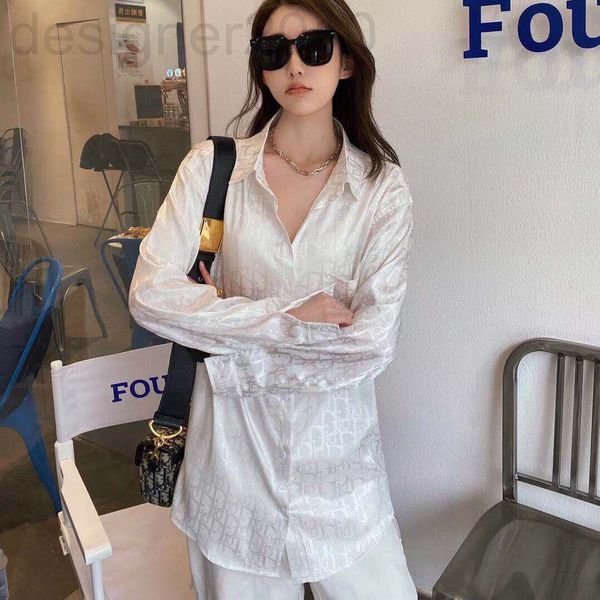 

women's polos designer d's 2021 spring and summer new couple's dynamic satin old flower letter jacquard long sleeve shirt for, White