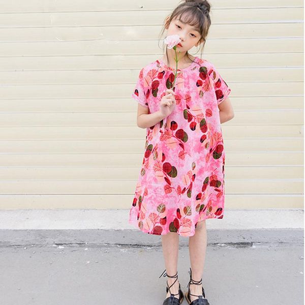 

girl's dresses kids summer for girls clothes dress 2022 beach pink print big girl casual children's clothing, Red;yellow
