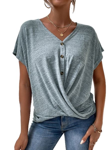 

batwing sleeve button front tee s50p#, White