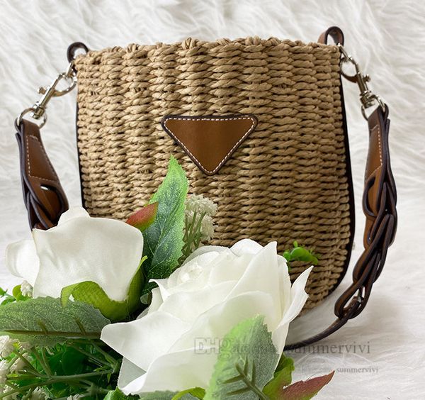 

women straw weaving satchel handbags lady triangle labeling grass bag 2022 ladies pu leather straps single shoulder bags h0218