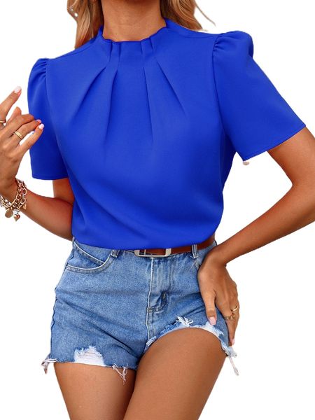 

mock neck keyhole back blouse h7gn#, White