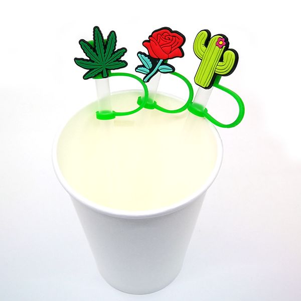 Canudo de silicone de plantas personalizadas, acessórios, tampa, pingentes, reutilizável, à prova de respingos, plugue de poeira para beber, canudo decorativo de 8 mm