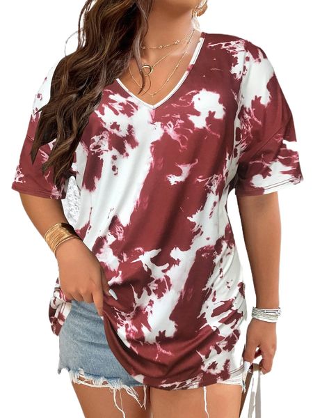 

plus tie dye drop shoulder tee a4yu#, Black