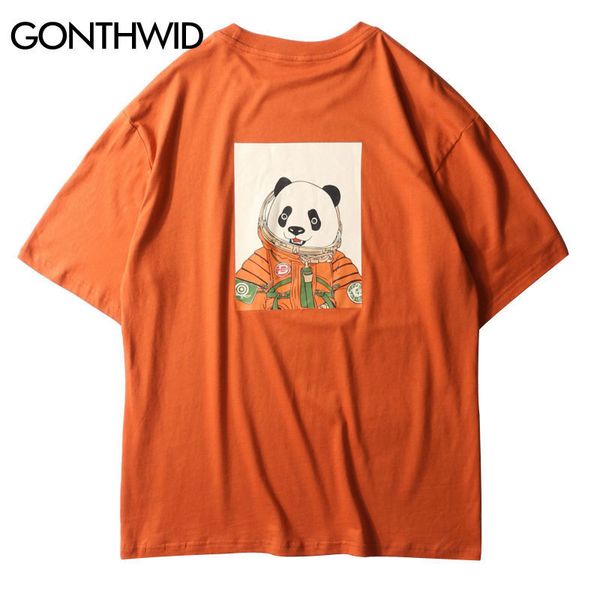Gonthwid espaço panda impressão camisetas moda verão hip hop casual streetwear tshirts homens harajuku manga curta topos masculino swag 2501