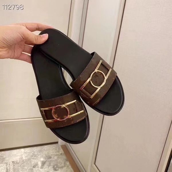 

2022 new color womens platform sandals mid heel slippers fashion canvas slides with box and dust bags 0427, Black
