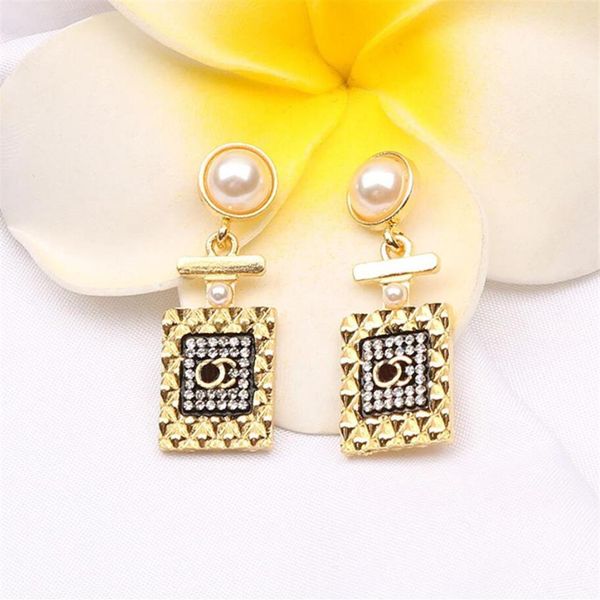

18k gold plated designer earrings ear stud designers brand geometry letters women crystal rhinestone pearl earring wedding party j253g, Golden;silver