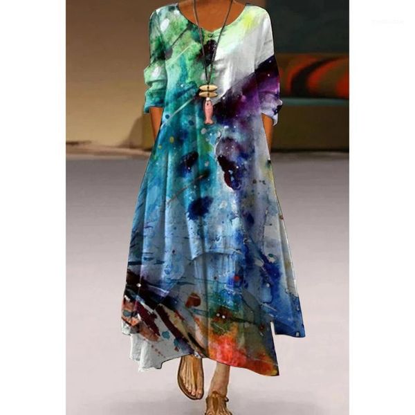 Freizeitkleider Damen Kleid 3D-Druck Schmetterling Libelle Elegant Damen Langarm Mode V-Ausschnitt Blumen Boho Beachwear Party
