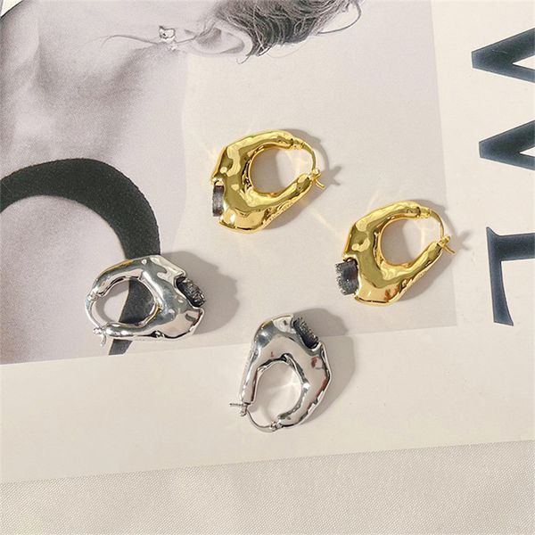 

gold texture gray crystal stud earrings new trendy geometric retro fashion tide brand trend all-match jewelry accessories, Golden;silver