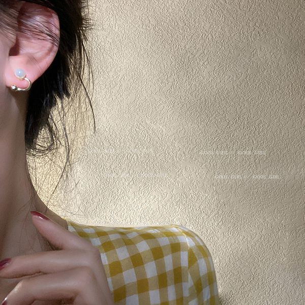 

925 silver needle u-shaped pearl stud earrings korean selling temperament simple personality and small eardrop womens, Golden
