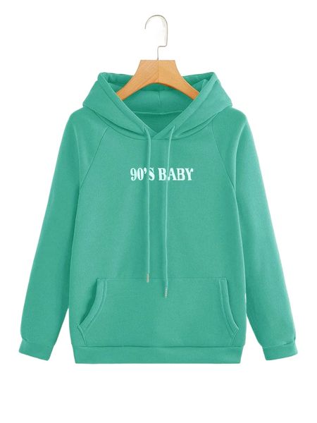 

letter graphic raglan sleeve drawstring hoodie f6cr#, Black