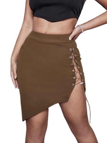 

sxy lace up asymmetrical hem skirt 013c#, Black