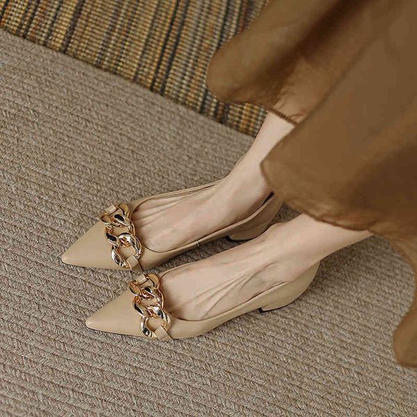 

sandals early spring pointed chain thick heel shoes shallow mouth simple korean comfortable cowhide metal decorative single p278, Black