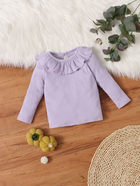 

baby ruffle trim ribbed knit she, Blue