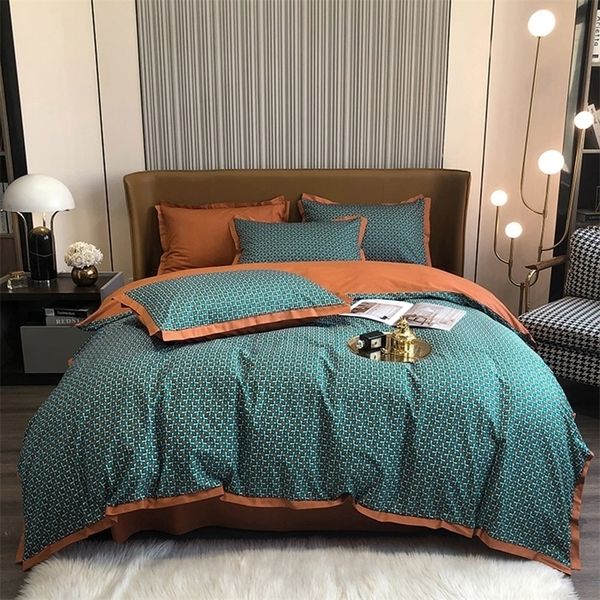 

svetanya green orange geometric luxurious bedding set satin egyptian cotton duvet cover set  king size linens pillowcases 220505