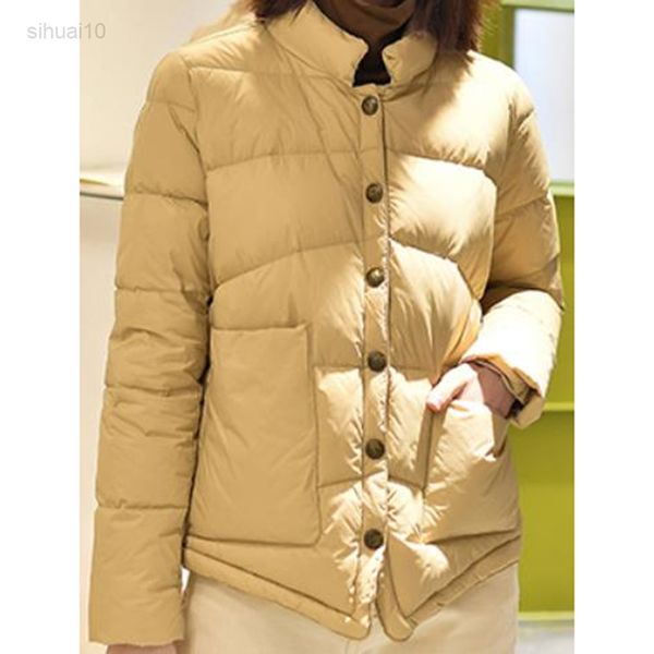 

women winter long sleeves puffer coat short down coat stand collar winter thick warm parka 2022 spring autumn winter l220725, Black
