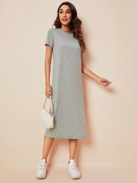 

split thigh tee dress t2kp#, Black;gray