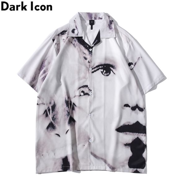 

dark icon vintage street men's shirts short sleeve summer thin material hawaiian shirt man blouse male 220323, White;black