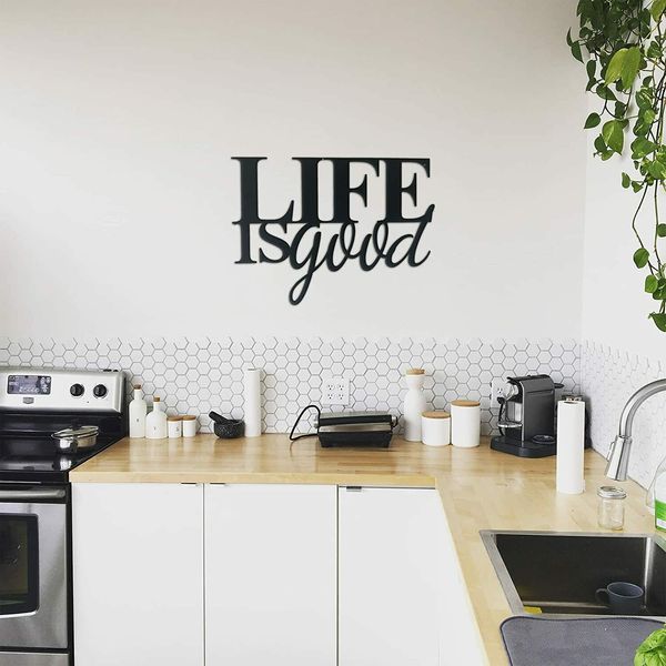 Arte Da Parede De Metal - A vida é boa - arte de parede de metal - preto ferro art deco casa sala de estar da parede