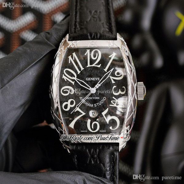 

casablanca 8880 3d tattoo cracking automatic mens watch steel case black dial white number markers leather strap puretime d4, Slivery;brown
