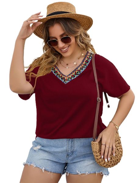 

plus contrast geo tape batwing sleeve tee t7h8#, Black