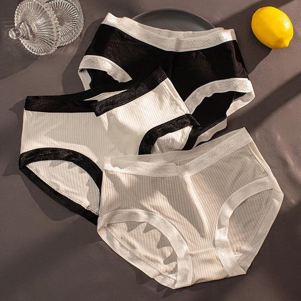 

xl cotton panties womens underwear girls lovely comfort briefs solid color mid waist seamless underpants lingerie, Black;pink