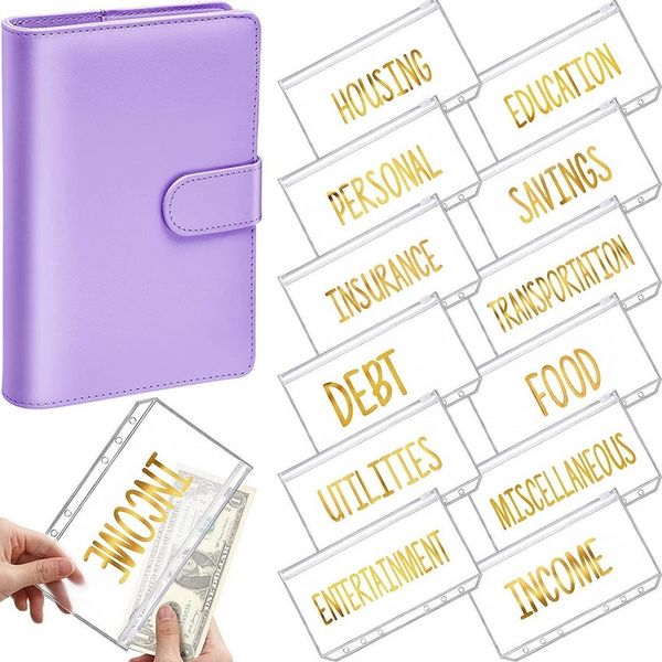 Sakura A6 Budget Cash Envelope Organizer Wallet - 12 Pocket Binder with Zipper for Money Saving and Planner Organization.