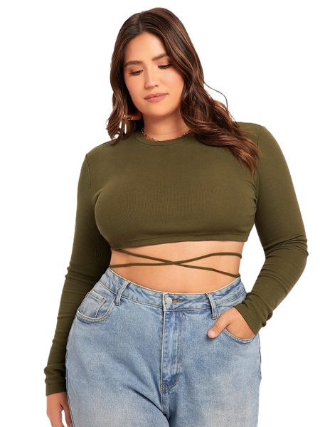 

evolu plus crisscross tie back crop tee h6gh#, Black