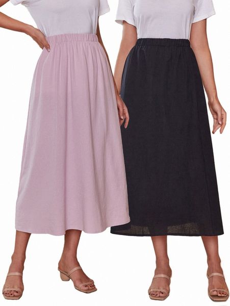 

2pcs solid elastic waist a-line skirt g5u6#, Black