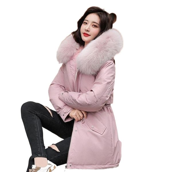

women's down & parkas 2021 medium long hooded parka with fur collar winter jackets for women casual cotton liner coat adjustable waist, Black