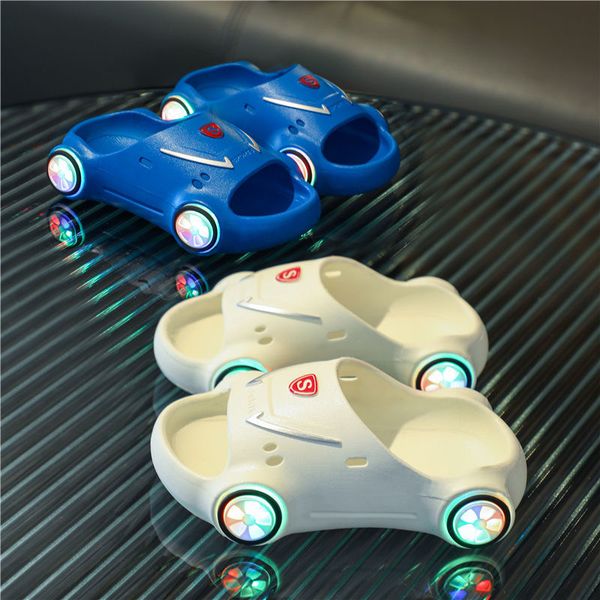 

children's luminous slippers summer boy net red sports car lights up non-slip indoor cute cartoon children baby sandals and slippers, Black