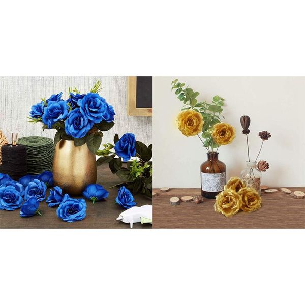 Flores decorativas grinaldas artificiais seda rosa flor cabeça, 100 pcs para chapéu decoração de roupas, decoração de casamento (escuro blueam