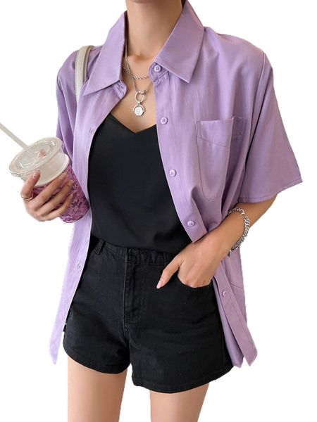 

dazy patched pocket button front blouse x1hc#, White