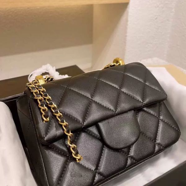 

22ss womens flap mini crossbody designer bags genuine leather black classic handbags gold-tone metal chains ruthenium pendant tassel shoulde