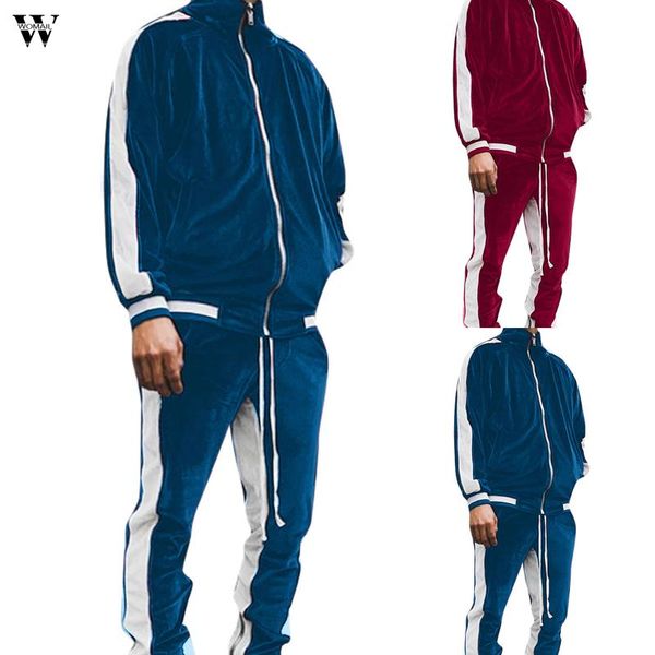 

men's tracksuits 2022 winter sport suit leisure fashion men two-piece striped golden velvet sportswear outdoor sports pants track, Gray