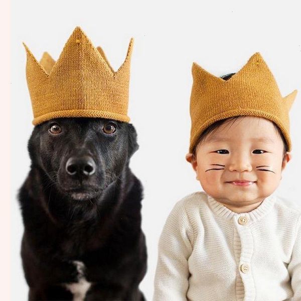 

baby hat girls crown knitted cap toddler empty hats newborn design woolen yarn bonnet children soft solid beanies casquette, Yellow
